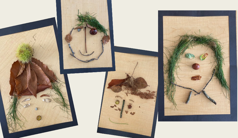 Art - faces made from sticks moss and leaves